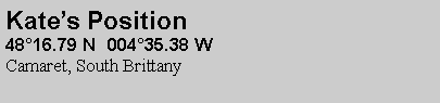 Text Box: Kate’s Position
48°16.79 N 004°35.38 W
Camaret, South Brittany
